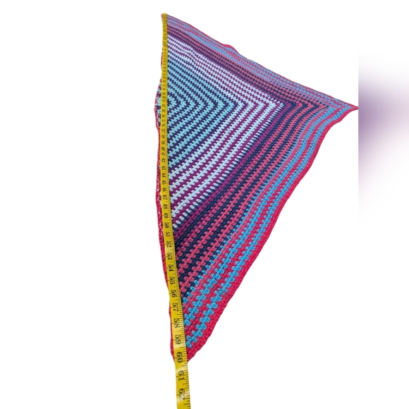 Handmade Wrap Crocheted Colorful Triangle Shawl 28x60 - Picture 4 of 5